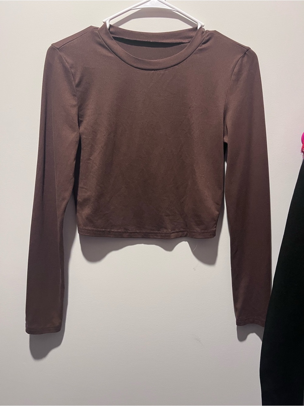 Brown Long-Sleeve Crop Top - Womens